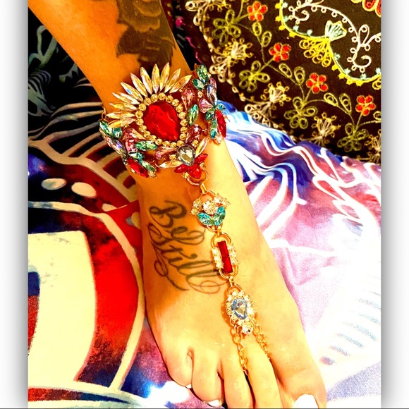 Red &’Sky Blue “Proudly Extra” Anklet /Hand Chain